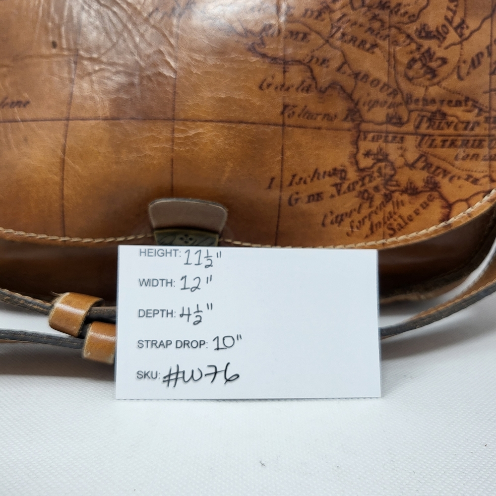 Patricia Nash Brown Leather Map-Print Shoulder Bag - Picture 11 of 15